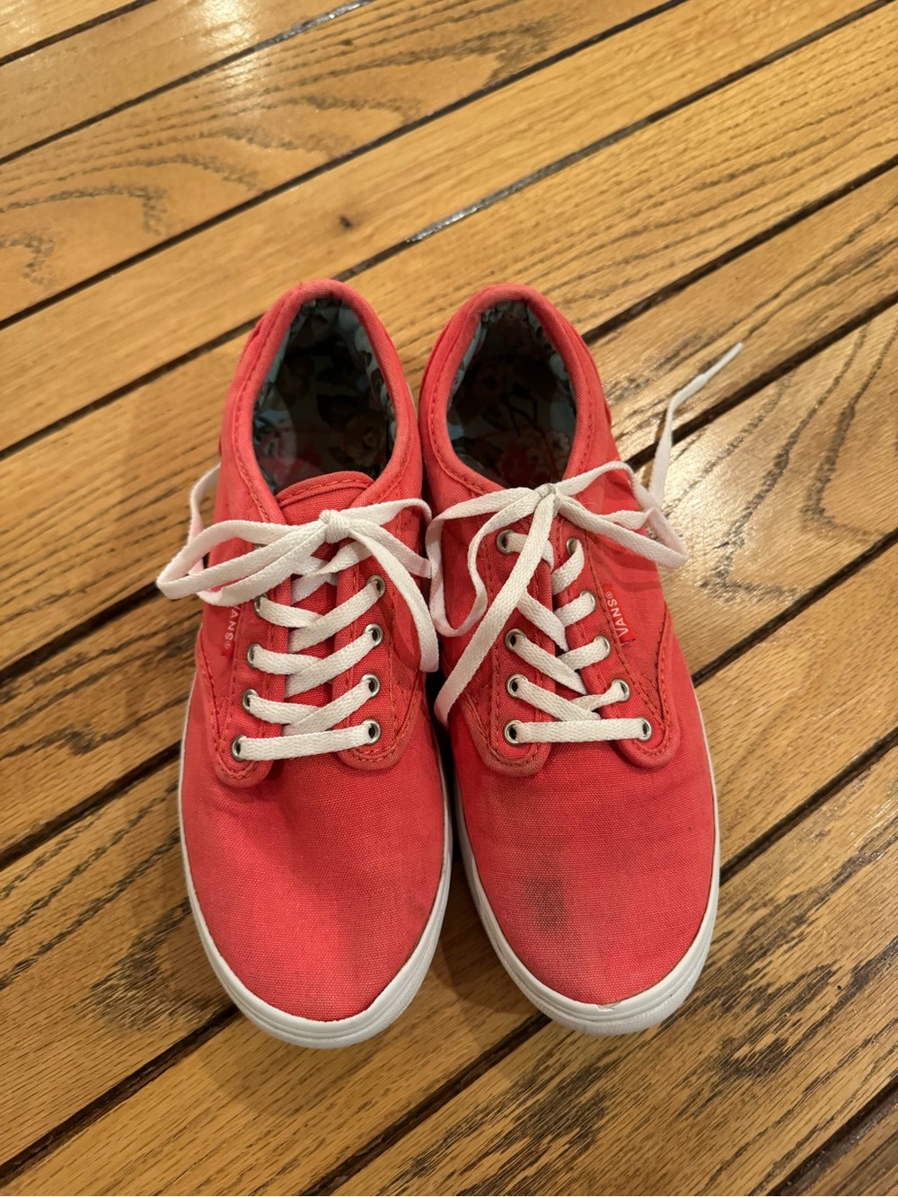 Vans Coral Red Canvas Sneakers with White Laces - Picture 8 of 10